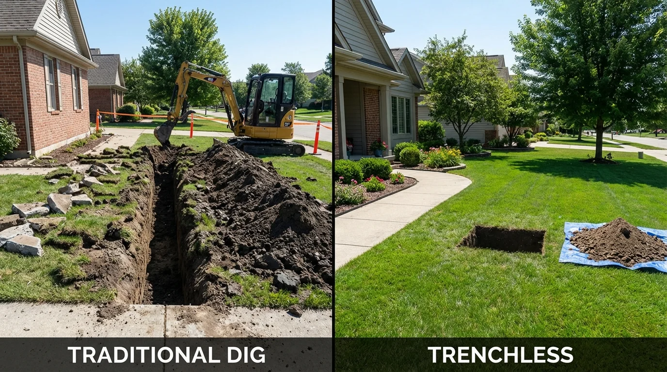 Trenchless sewer repair with minimal yard damage versus traditional excavation in Tappan, NY
